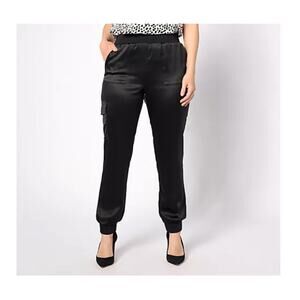 NWT, LOGO by Lori Goldstein, Women's Size 3X, Satin Cargo Pant Black Jogger